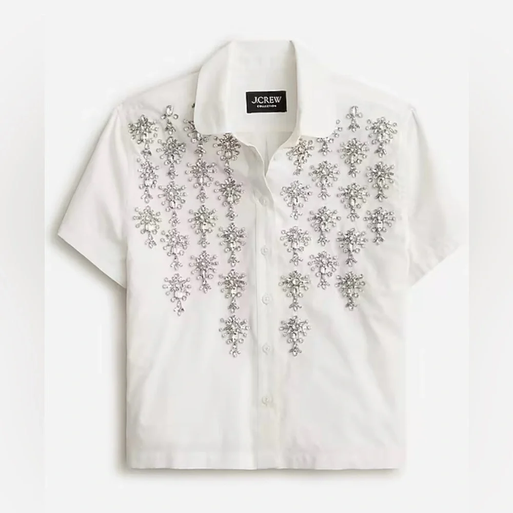 Jcrew embellished short sleeve cropped shirt. Size 2. Pristine condition!